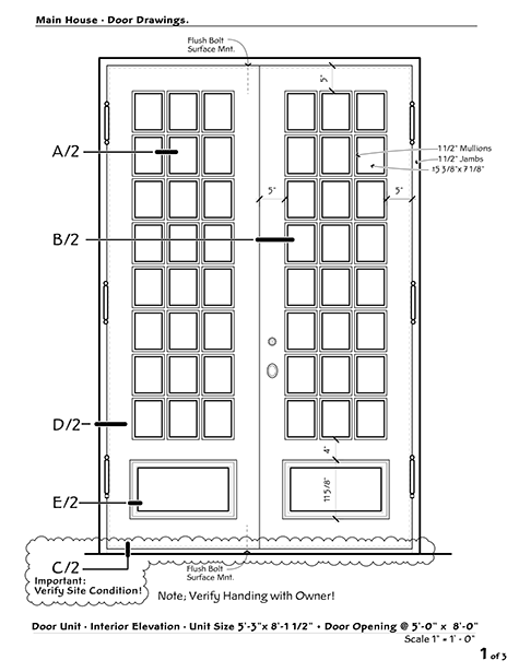 Shop drawing; elevation of the french doors
