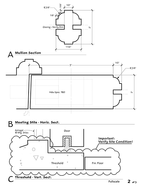 Shop drawing; section details, A, B, & C 