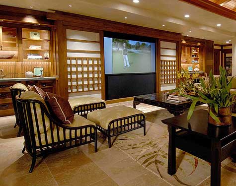 The 2 center shoji screens slide open to view the projector screen