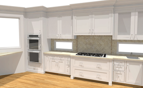 3d rendering, left kitchen wall.