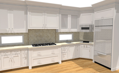 3d rendering, right kitchen wall.