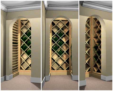 3d rendering showing 3 views of room.
