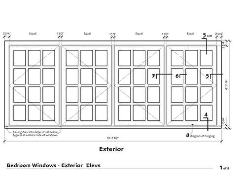 Shop drawing; elevation of a 2 wide french casement window unit.